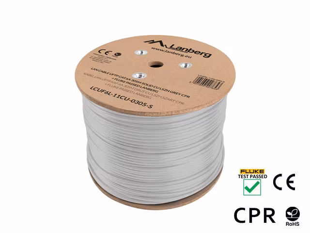 LAN-KABEL CAT.6A UFTP 305M SOLID CU LSZH GRÅ CPR + FLUKE GODKÄND LANBERG
