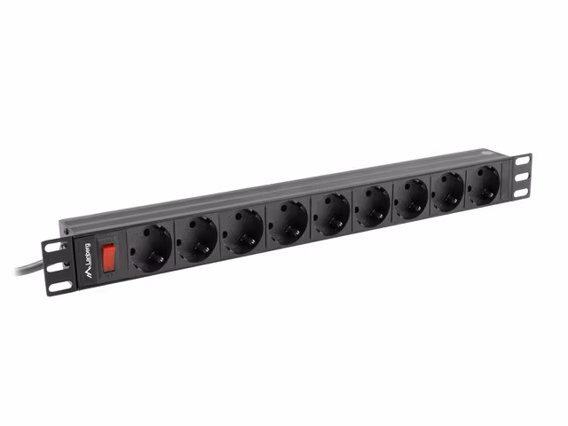 STRÖMFÖRDELNINGSENHET (PDU) 19" LANBERG 1U 16A 3M 9X SCHUKO UTTAG SVART