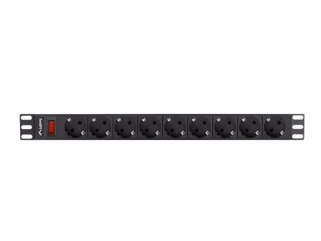 STRÖMFÖRDELNINGSENHET (PDU) 19" LANBERG 1U 16A 3M 9X SCHUKO UTTAG SVART