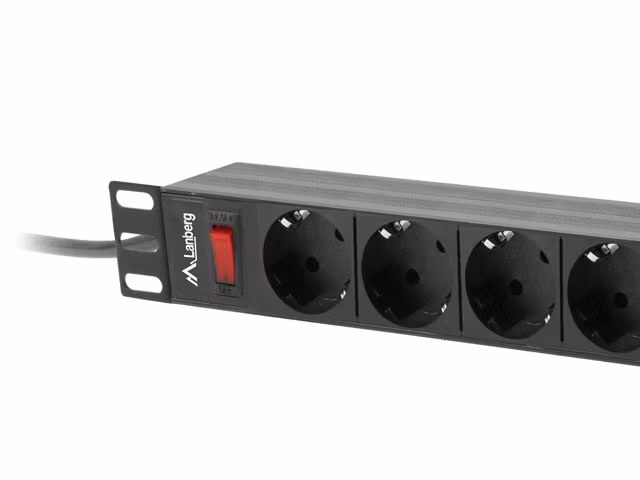 STRÖMFÖRDELNINGSENHET (PDU) 19" LANBERG 1U 16A 3M 9X SCHUKO UTTAG SVART