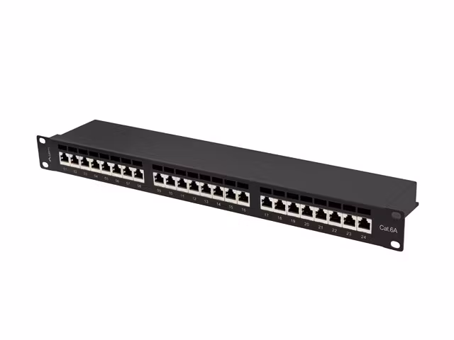 PATCHPANEL 24 PORT 1U 19" CAT.6A FTP SKÄRMAD SVART LANBERG
