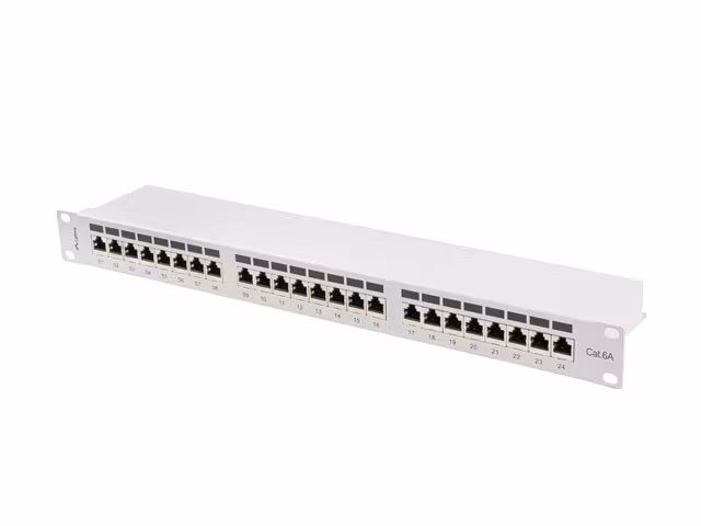 PATCHPANEL 24 PORT 1U 19" CAT.6A FTP SKÄRMAD GRÅ LANBERG
