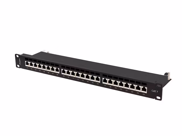 PATCHPANEL 24 PORT 1U 19" CAT.7 FTP SKÄRMAD SVART LANBERG