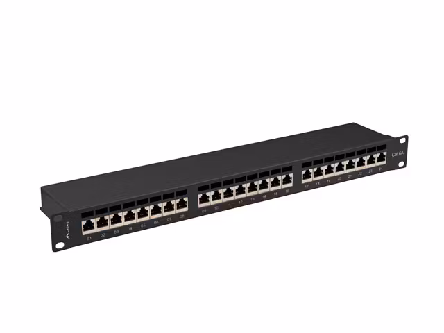 PATCHPANEL 24 PORT 1U 19" CAT.6A FTP SKÄRMAD SVART LANBERG