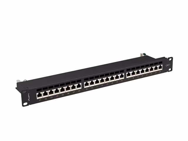 PATCHPANEL 24 PORT 1U 19" CAT.7 FTP SKÄRMAD SVART LANBERG