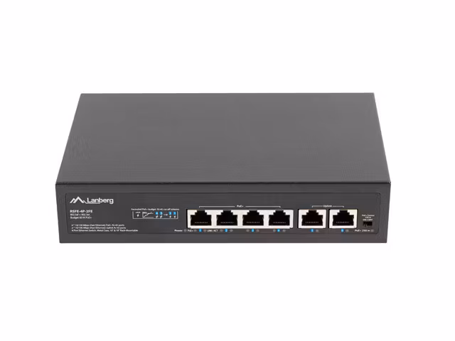 SWITCH LANBERG 4X 100MB POE+/2X 100MB UNMANAGED RACK 10"/19" FAST ETHERNET 60W