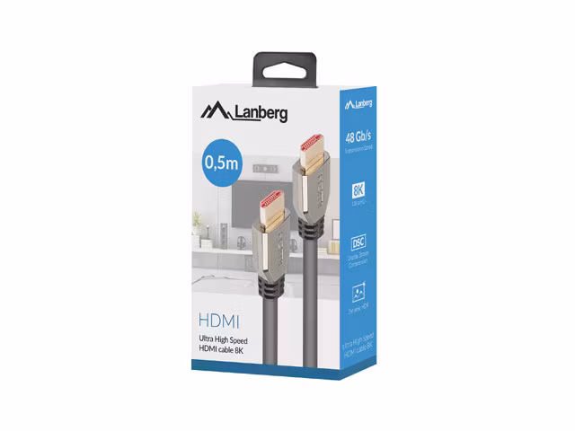 HDMI M/M V2.1 KABEL 0,5M 8K 60HZ SVART LANBERG