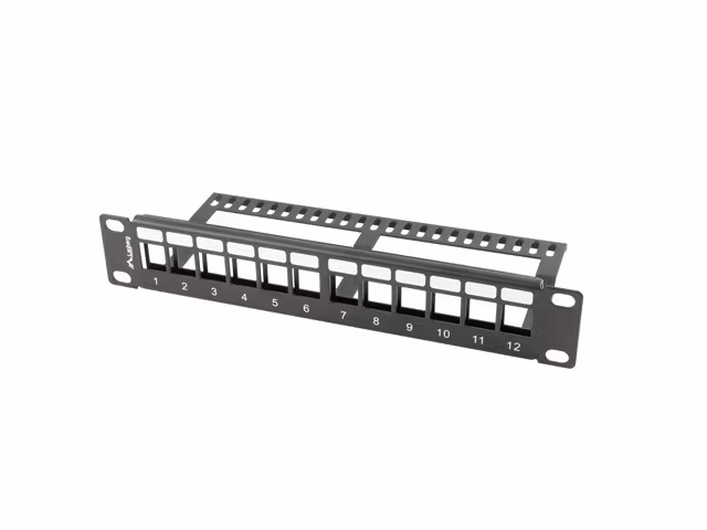 PATCHPANEL BLANK 12 PORTAR 1U MED ORGANISATÖR FÖR KEYSTONE-MODULER SVART LANBERG
