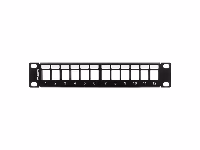 PATCHPANEL BLANK 12 PORTAR 1U MED ORGANISATÖR FÖR KEYSTONE-MODULER SVART LANBERG