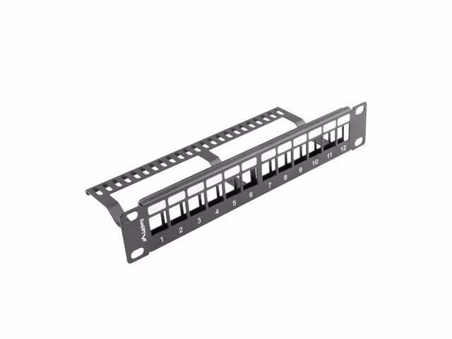 PATCHPANEL BLANK 12 PORTAR 1U MED ORGANISATÖR FÖR KEYSTONE-MODULER SVART LANBERG