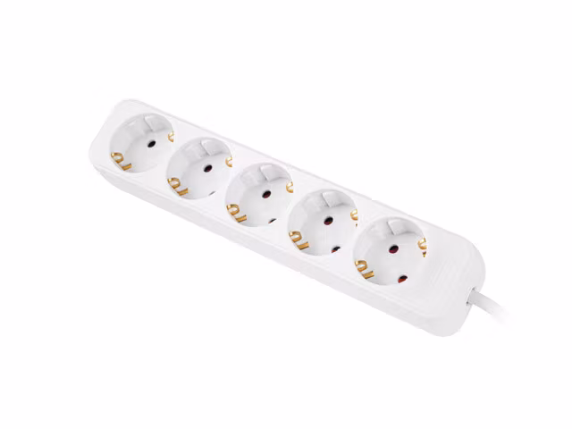 GRENUTTAG LANBERG 1,5M 5X SCHUKO UTTAG KOPPAR KABEL AV HÖG KVALITET VIT