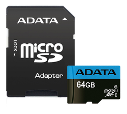 ADATA 64GB MicroSDXC minneskort med SD-adapter, UHS-I, Klass 10, A1, Blå