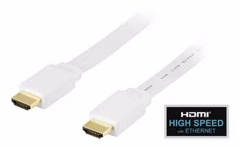 DELTACO platt HDMI kabel, HDMI High Speed with Ethernet, 4K, UltraHD i 30Hz, 5m, guldpläterade kontakter, 19-pin ha-ha, vit