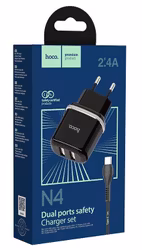 HOCO N4 Laddare dual USB 2.4 Output med Micro USB-Kabel Svart