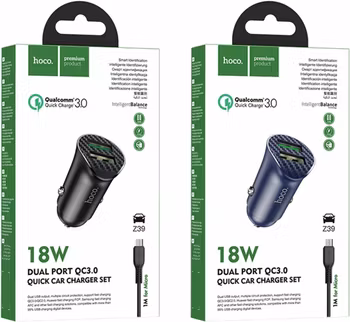 Hoco Z39 - Farsighted dual port QC3.0 Fast Car charger and Cable (Total 18W - 1M) - Micro-USB For Samsung Huawei Xiaomi Oppo - Blue