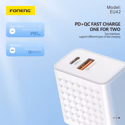 Foneng Wall charger EU42 GaN - USB + Type C - PD 20W 3A white