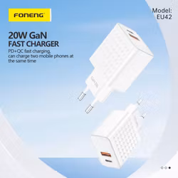 Foneng Wall charger EU42 GaN - USB + Type C - PD 20W 3A white