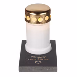 Ljushållare i granit "För alltid i våra hjärtan"