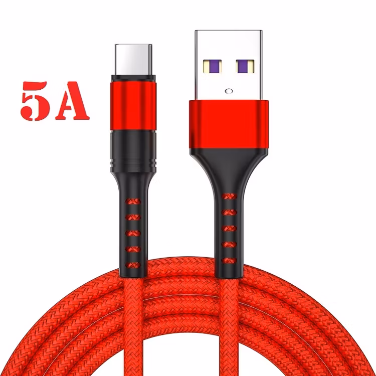 2m - USB-C 5A - "RÖD" / kabel / laddsladd / snabbladdning