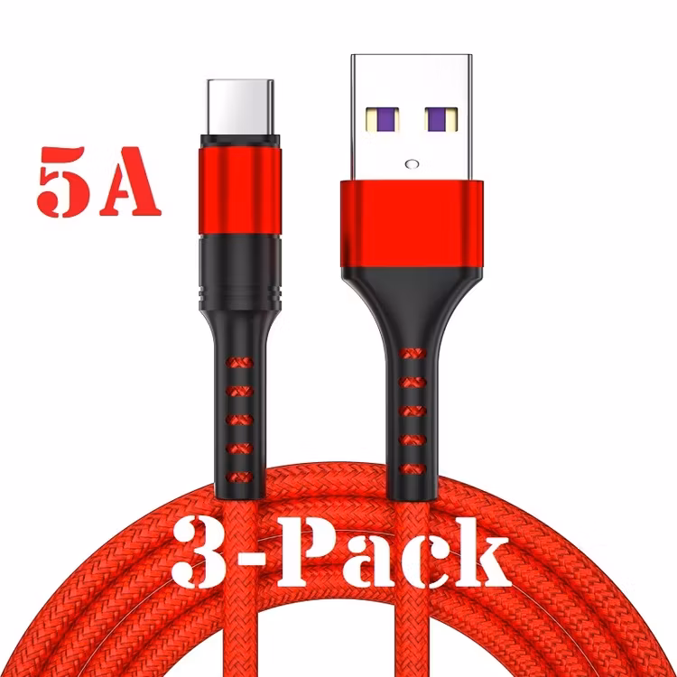 3-pack -3m - USB-C 5A "RÖD" / kabel / laddsladd / snabbladdning
