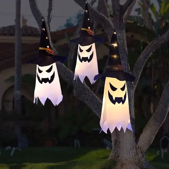 3 st Halloween LED Blinkande Ljus Hängande Spöke
