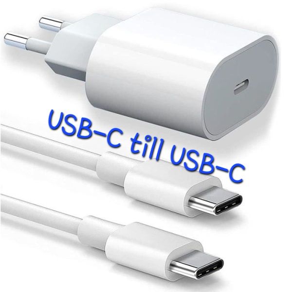 Laddare till iPhone 15 Adapter Snabbladdare USB-C Kabel Vit