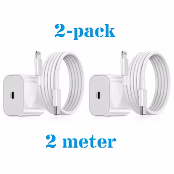 2-Pack - iPhone Laddare Snabbladdare - Adapter + Kabel 20W USB-C White 2-Pack