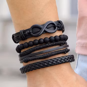4-pack Handgjorda Armband Herrarmband Svart