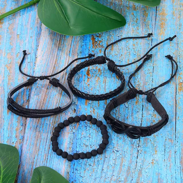 4-pack Handgjorda Armband Herrarmband Svart