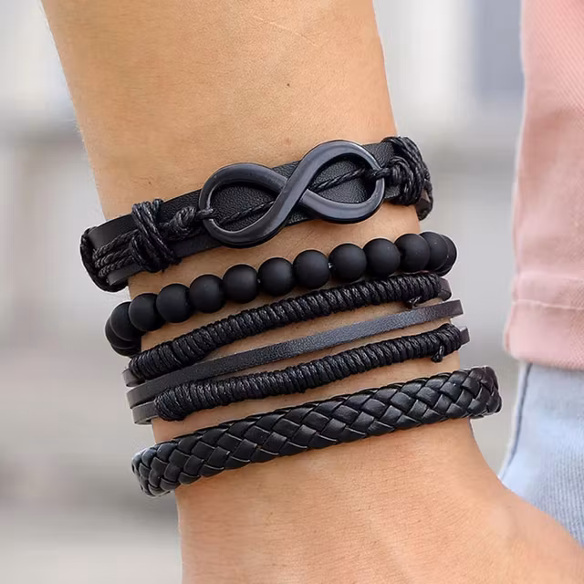 4-pack Handgjorda Armband Herrarmband Svart