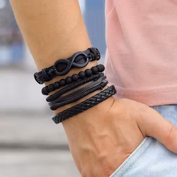 4-pack Handgjorda Armband Herrarmband Svart