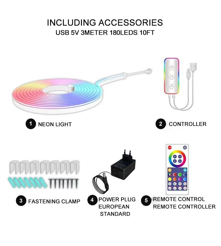 Neon RGB list, WiFi App styrning, färg musiksynkronisering, IP67 - 5M