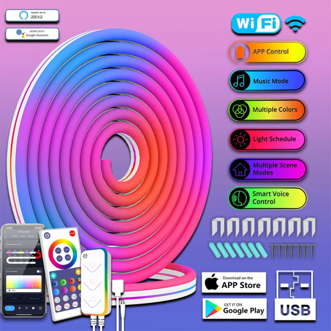 Neon RGB list, WiFi App styrning, färg musiksynkronisering, IP67 - 5M