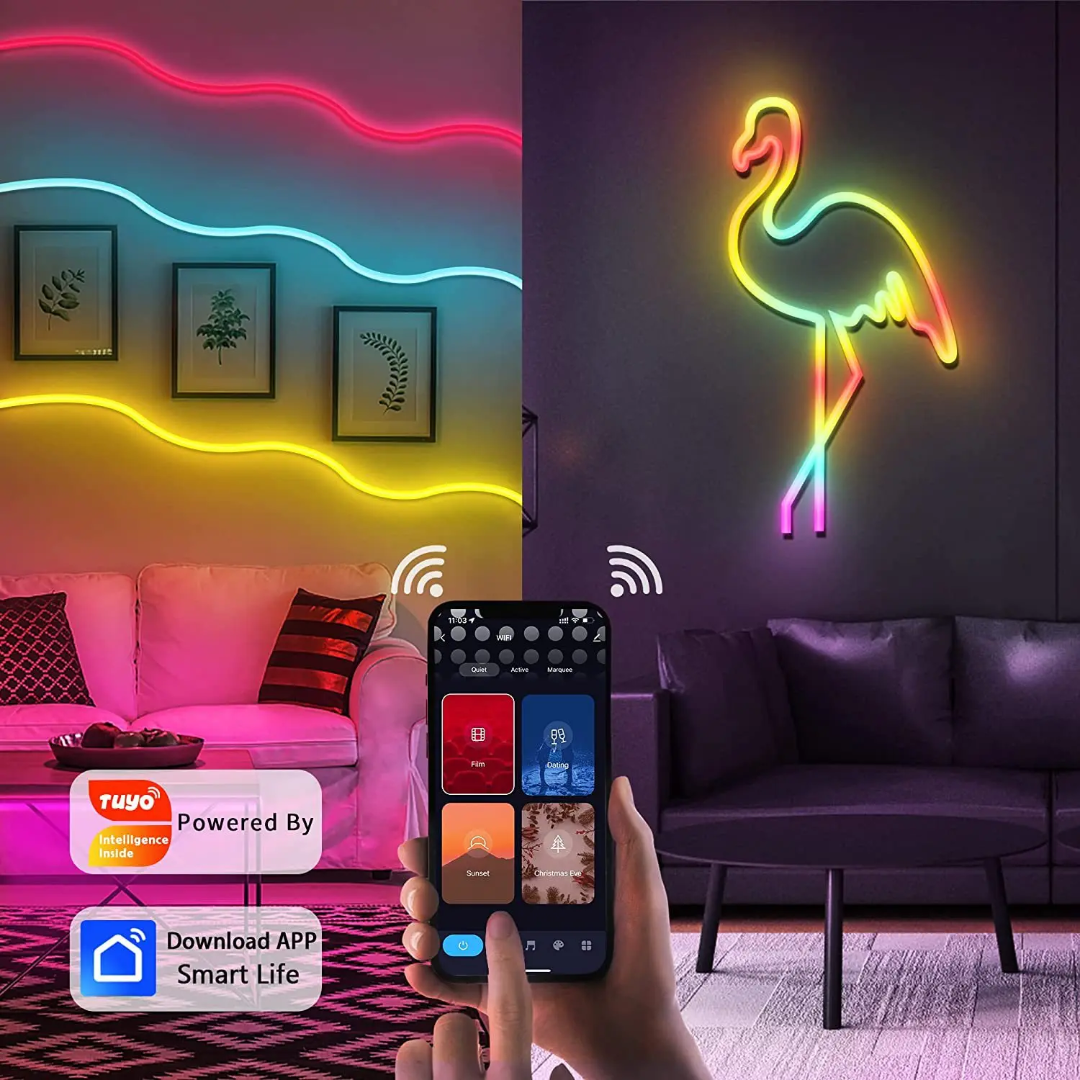 Neon RGB list, WiFi App styrning, färg musiksynkronisering, IP67 - 5M