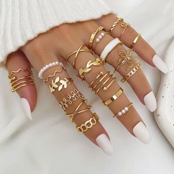 21-pack GuldRingar - Glittrande Släta & Olika Mönster