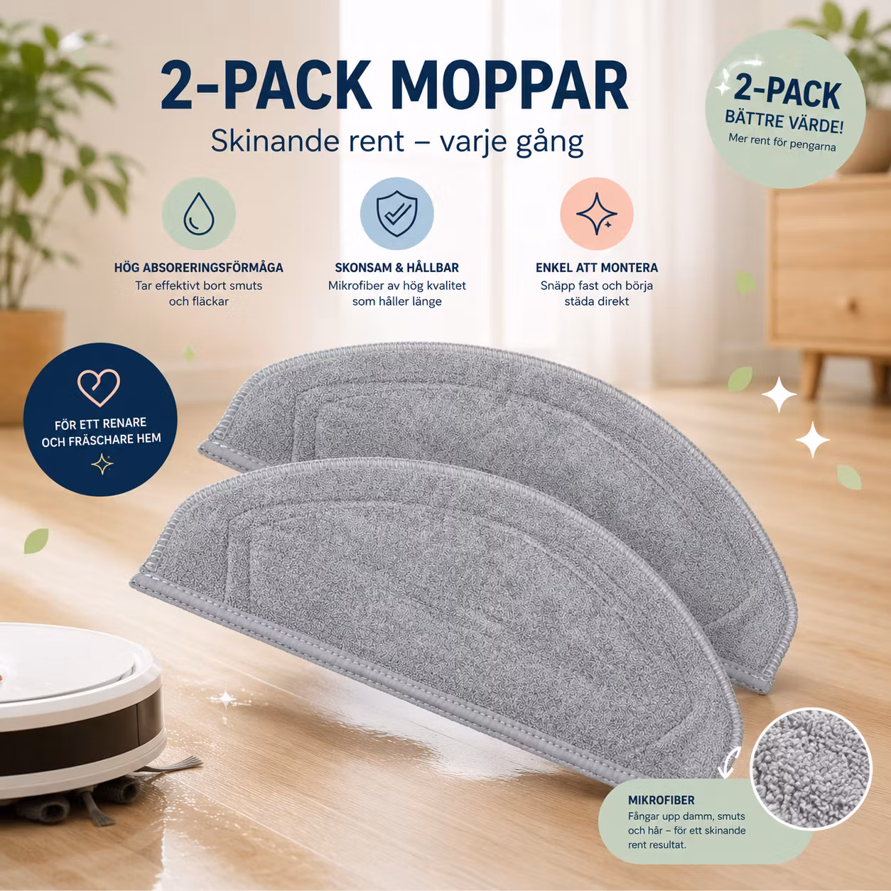 2-pack Moppduk - KOMPATIBELT MED ROBOROCK SAROS 20