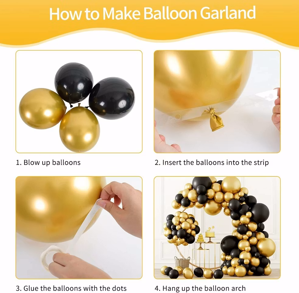 Ballongbåge - Ballongset Gold and black dreams DBS-47 110 delar