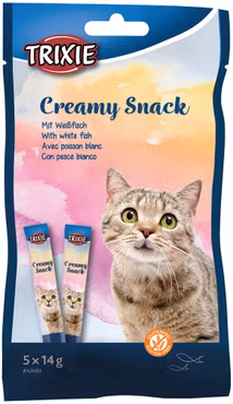 Creamy Snacks till katt. Med vitfisk, 5 × 14 g