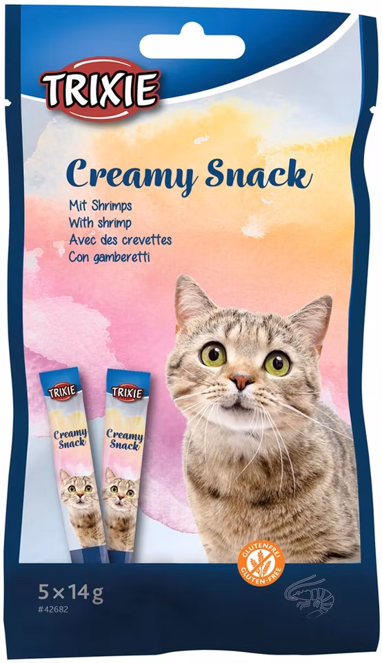 Creamy Snacks till katt. Med räkor, 5 × 14 g