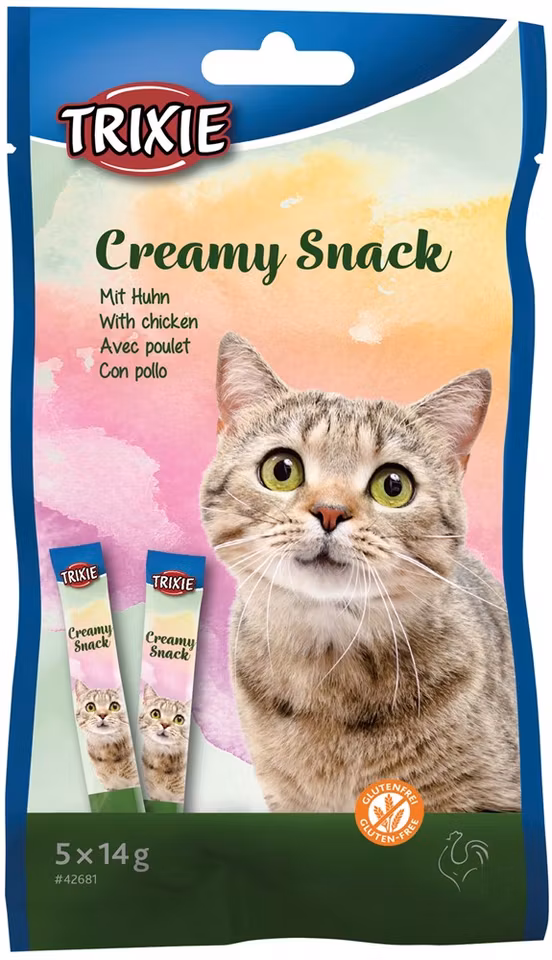 Creamy Snacks till katt. Med kyckling, 5 × 14 g