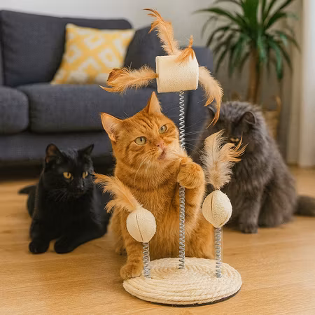 Kattleksak sisal/fjäderleksaker på platta ø 15 × 30 cm