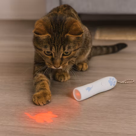 LED-pekare, Catch the Light, mus, 11 cm, plast, vit/blå