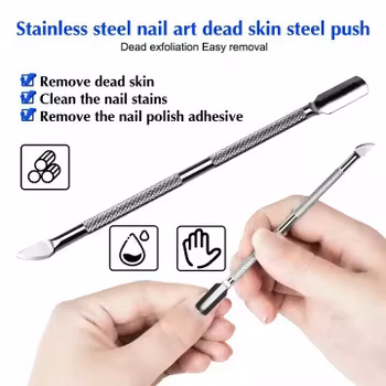 Dubbelsidigt nagelverktyg med nagelbands-pusher