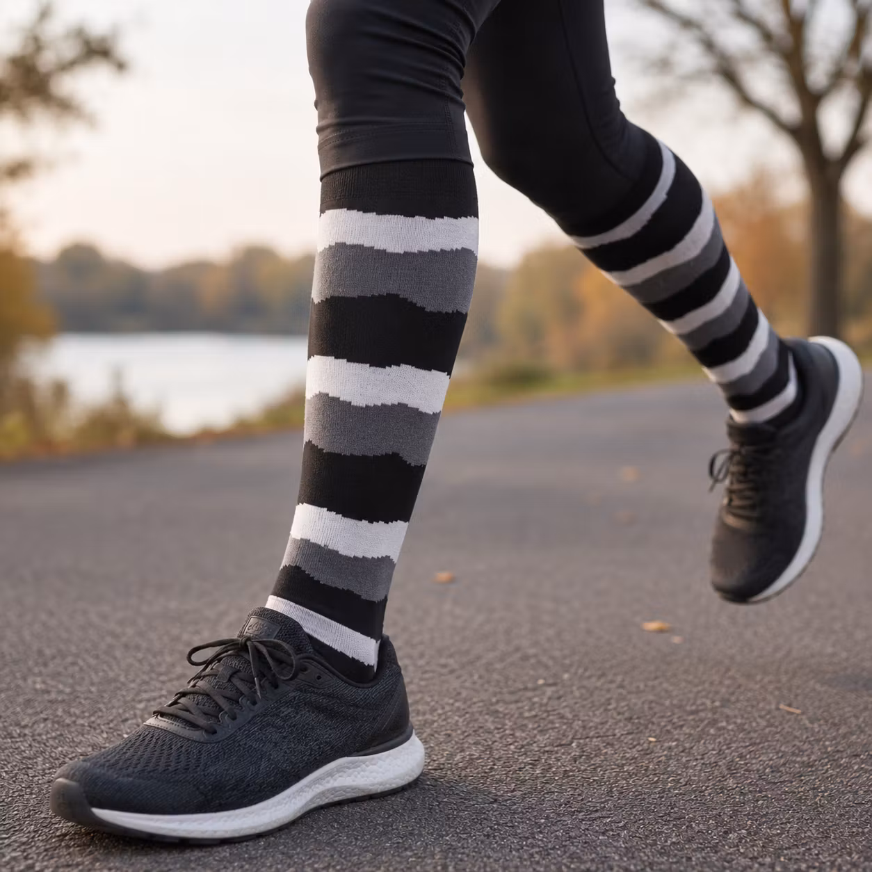 Kompressionsstrumpor Grey Black - Wide Stripe Nr 142