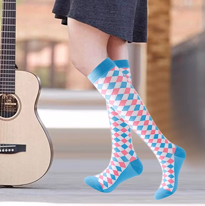 Stödstrumpa Pink and Blue Squares Nr 94