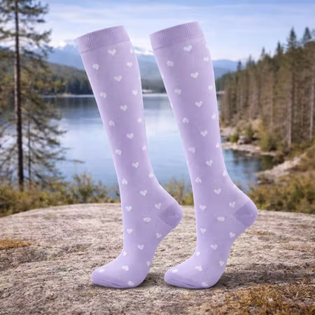 Stödstrumpor Purple and white Hearts Nr 150