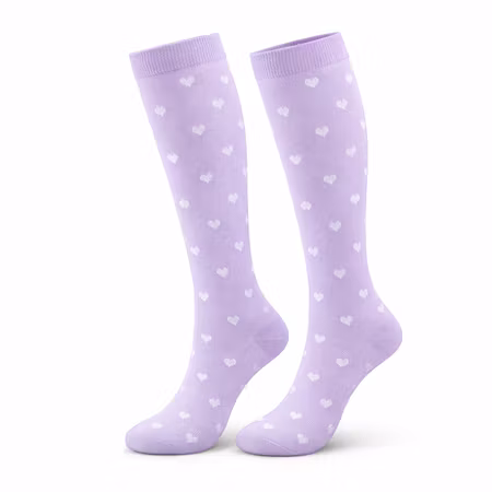 Stödstrumpor Purple and white Hearts Nr 150