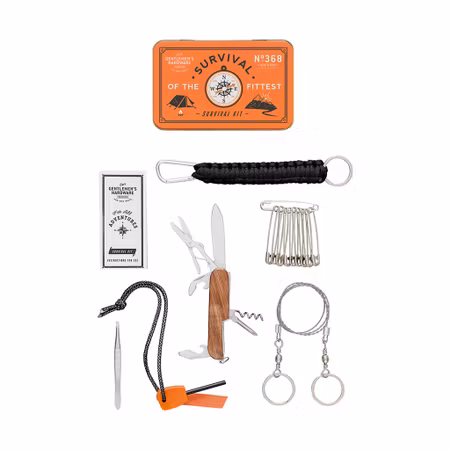 Överlevnadskit med tändstål, fickkniv och wiresåg | Gentlemen's Hardware
