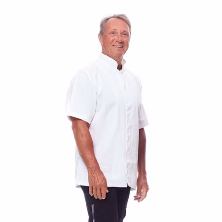 Stilren vit kockrock med kort ärm i twill för herr | Magnum