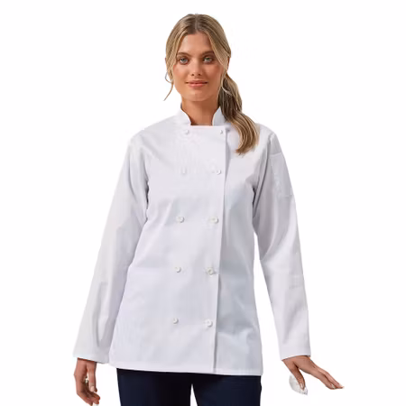 Figursydd vit kockrock med vita knappar och lång ärm för dam | Premier